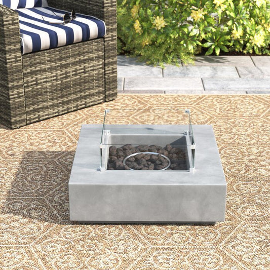 32" Concrete, Glass Propane, Natural Gas Fire Pit Table (32" W x 32" D x 24" H)