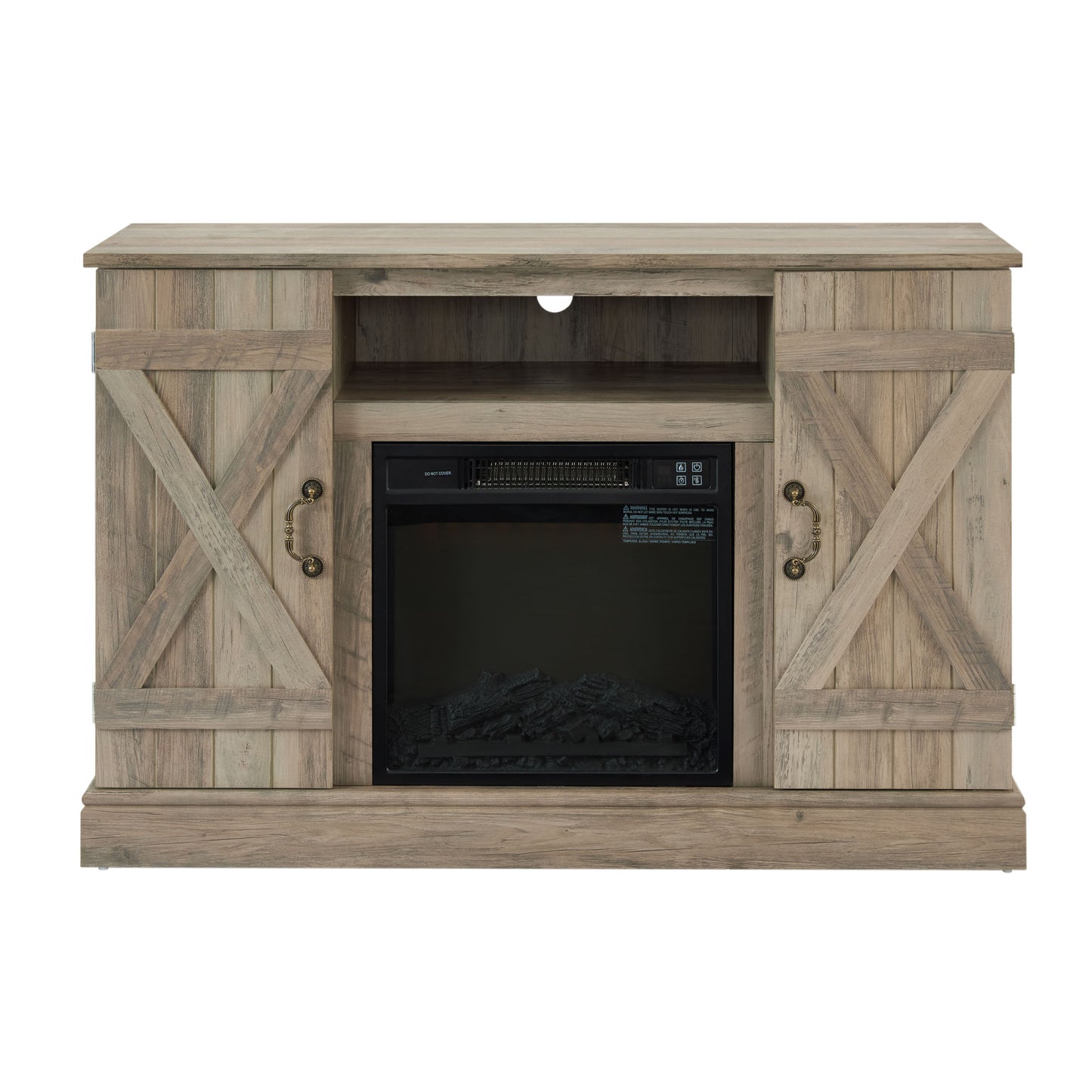 47" Gray Wash Farmhouse TV Stand with Electric Fireplace