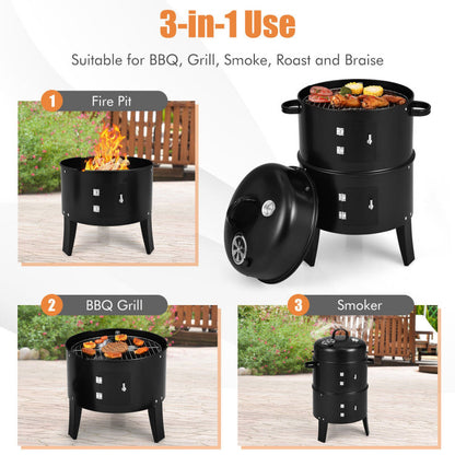 20.5" 3-in-1 Multifunctional Vertical Cooking Fire Pit & BBQ Grill