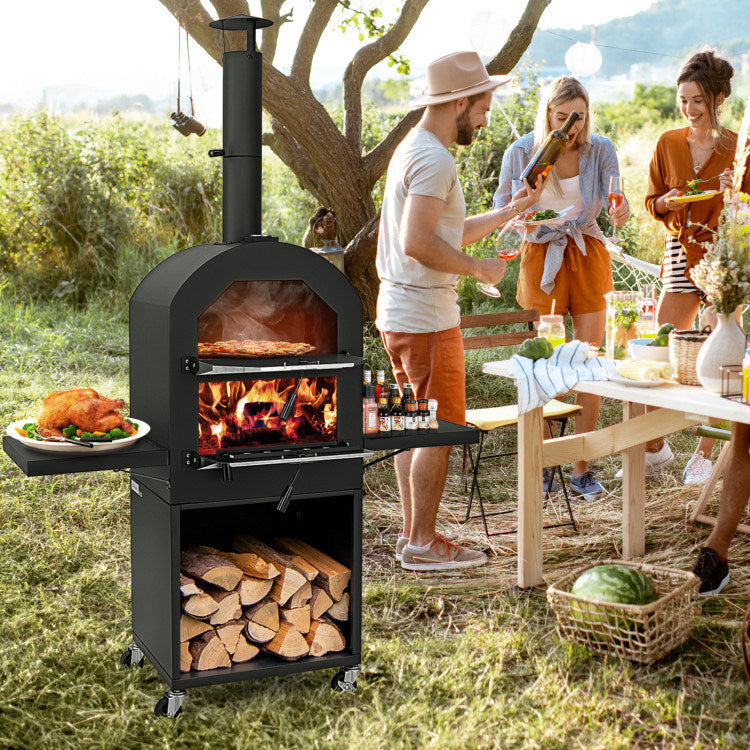 Outdoor Pizza Oven with Cover, Grill Racks, Thermometer (45.5" x 17.5" x 67")