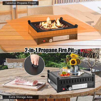 16.5 Inch Tabletop Propane Fire Pit with Simple Ignition System (16.5" x 16.5" x 6")