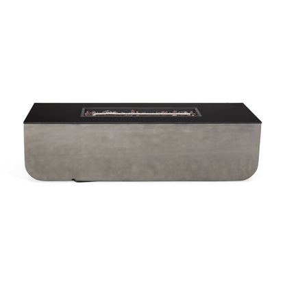 Rectangle Concrete Fire Pit Table, 50,000 BTU, Light Gray and Black (56" W x 20" H x 15" D)