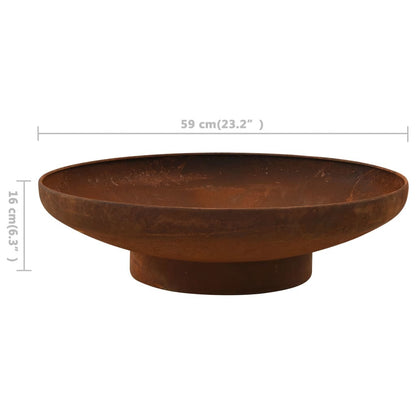 23.2" Weathered Steel Fire Pit, (23.2" x 6.3"), Brown