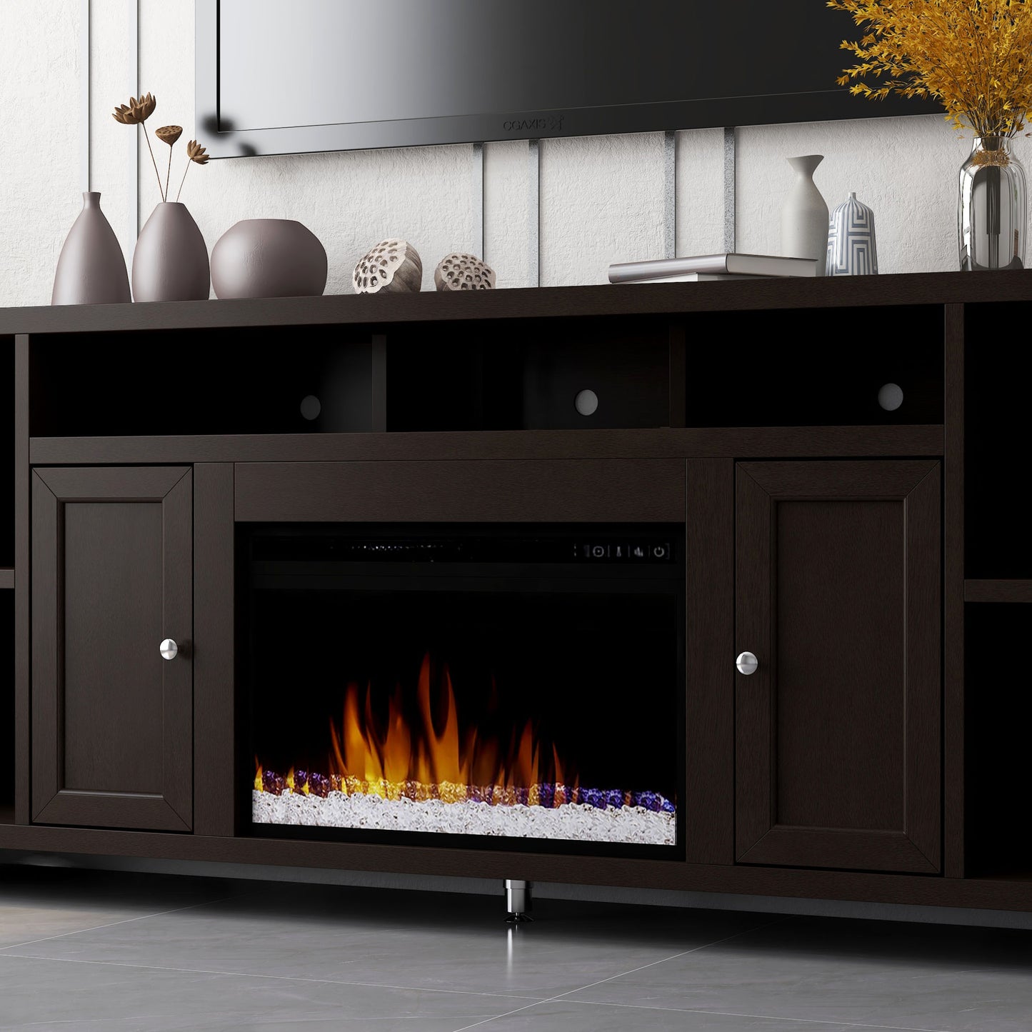 84" Electric Fireplace Center for TVs up to 95 inches, Minimal Assembly, Mocha Finish