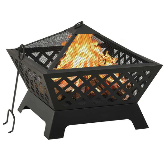 25.2" XXL Steel Fire Pit with Poker, (25.2" x 25.2" x 20.9"), Black