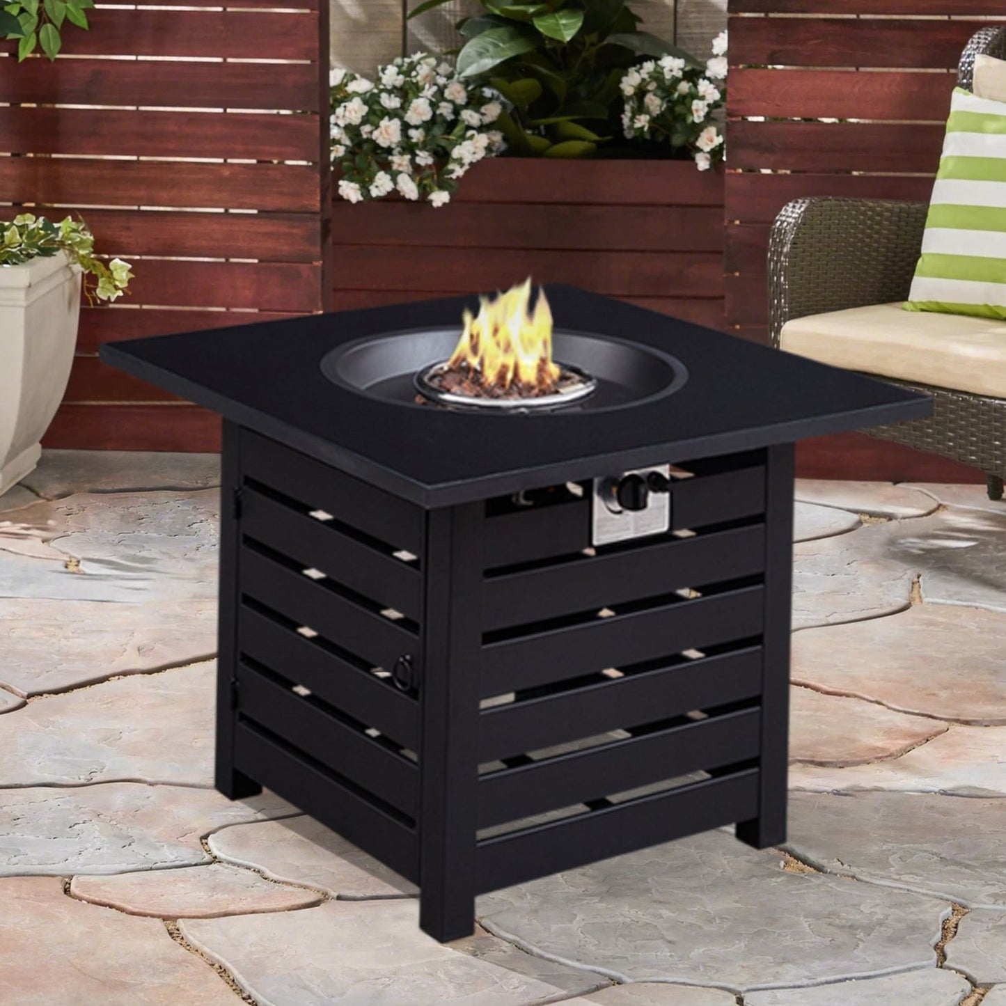 Outdoor Black Square Fire Pit With Table Top, 40000 BTU, for Deck Garden Backyard (31.75'' W x 31.75" D x 23.8'' x H)