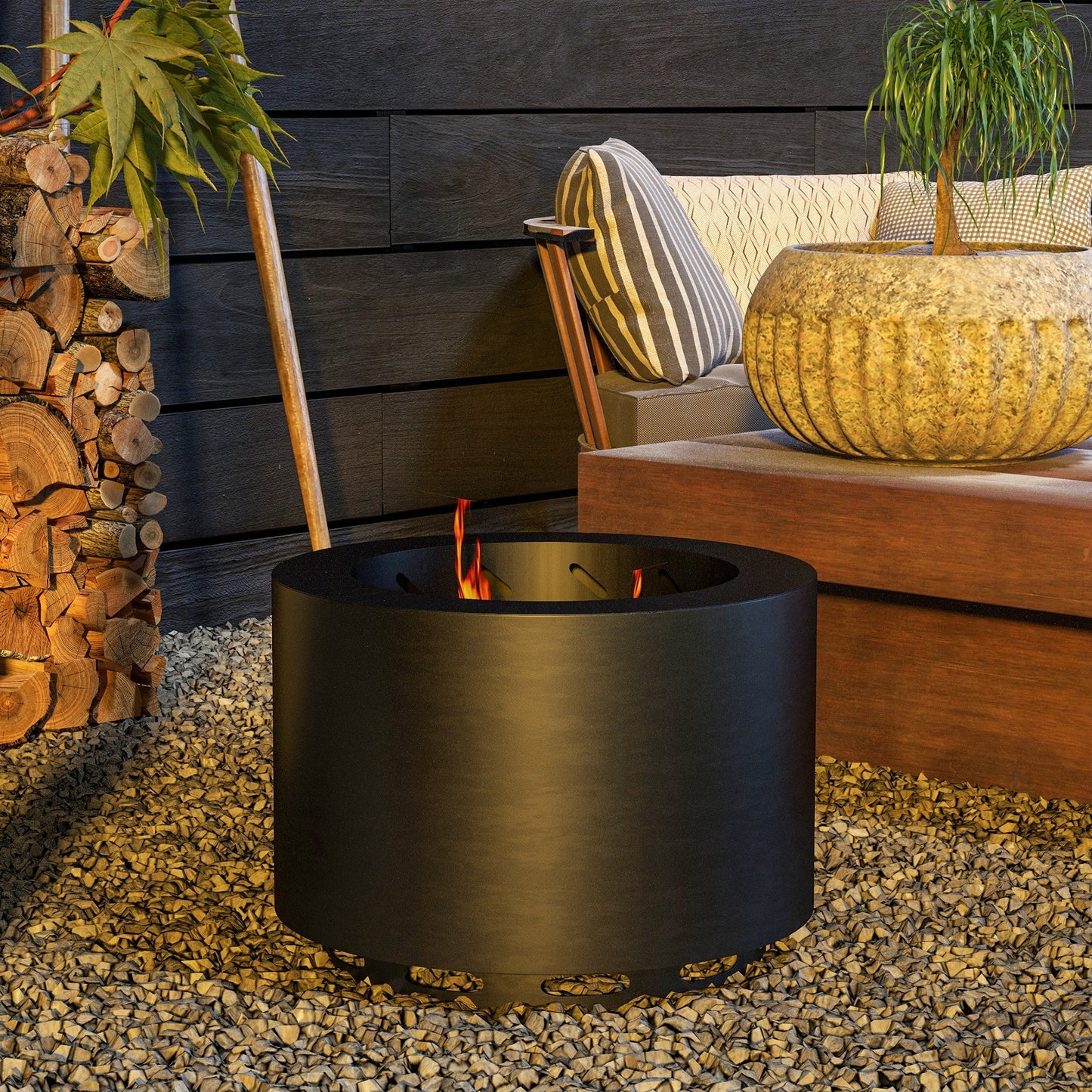 Smokeless Fire Pit, 19" Portable Wood Burning Firepit (19" Dia x 14.25" H), Black