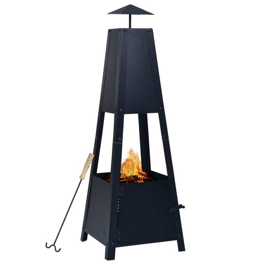 39" Pyramid Steel Fire Pit with Poker (13.8" x 13.8" x 39"), Black