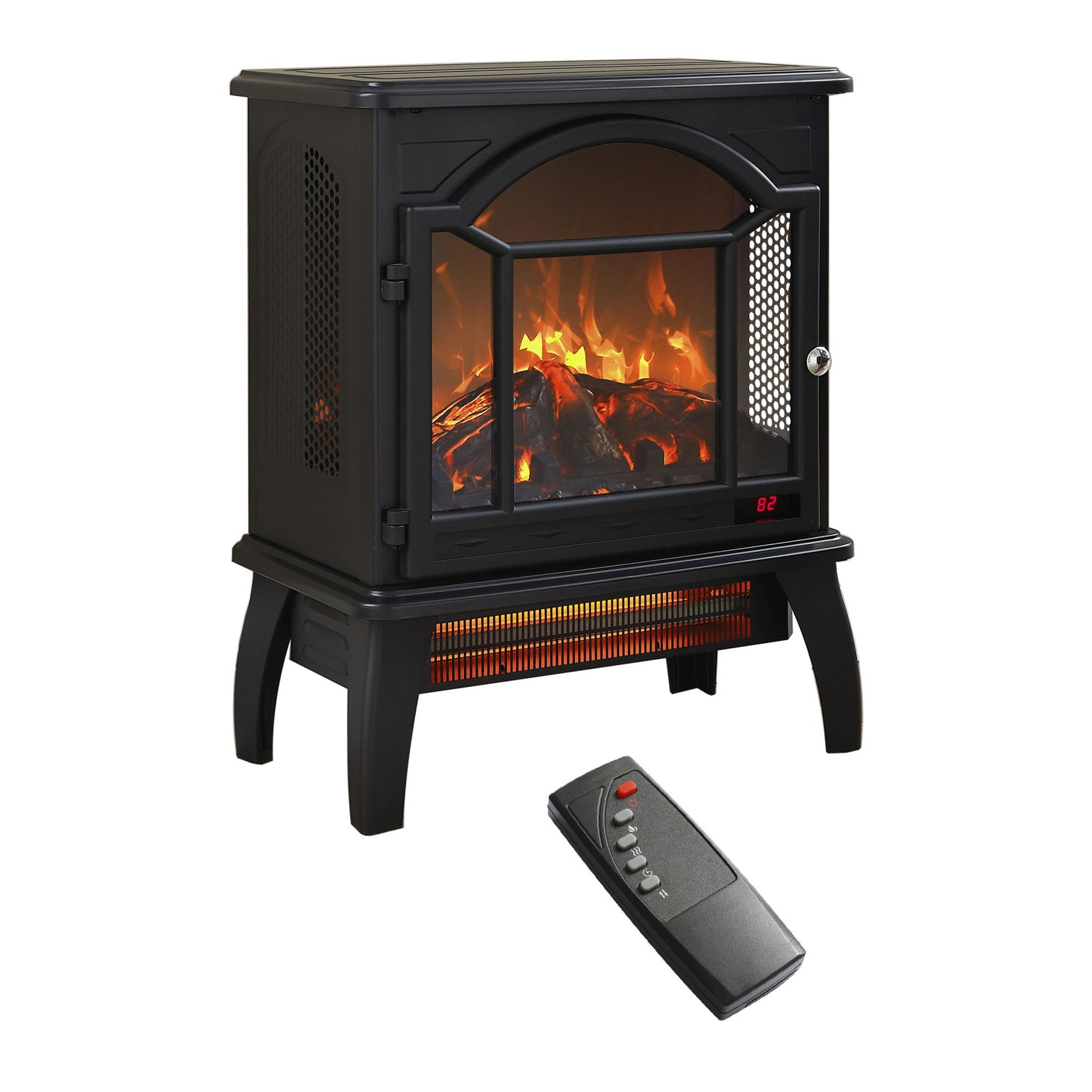 18" 3D Flame Electric Infrared Quartz Fireplace Stove with Remote Control, Antique Black