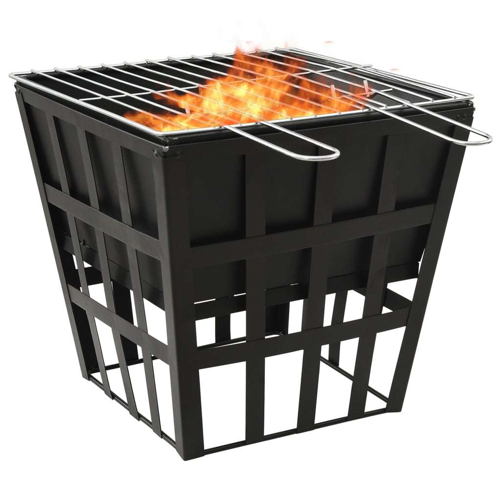 34" Steel Fire Pit with Cooking Grid & Charcoal Grill (34" x 34" x 18.9"), Black