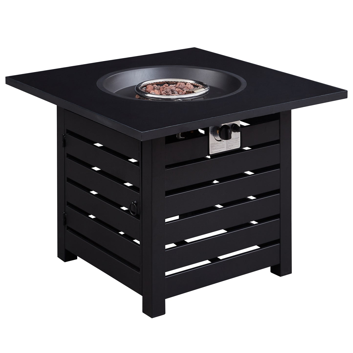 Outdoor Black Square Fire Pit With Table Top, 40000 BTU, for Deck Garden Backyard (31.75'' W x 31.75" D x 23.8'' x H)