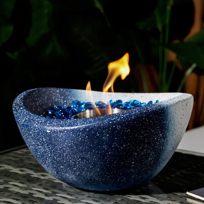 Tabletop Fire Pit with Mixed Color, Concrete, (11.42" x 10.83" x 5.91"), White/Blue