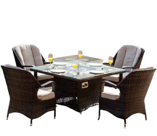 5 Piece Rattan Gas Firepit Dining Set with Eton Chairs