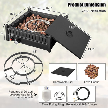 16.5 Inch Tabletop Propane Fire Pit with Simple Ignition System (16.5" x 16.5" x 6")