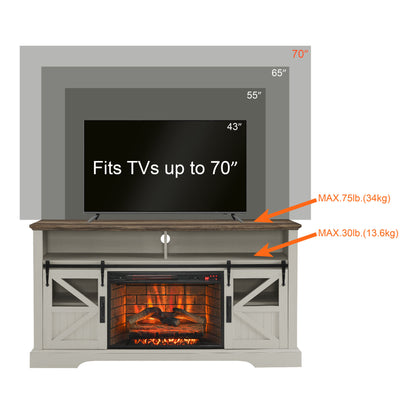 60" Electric Fireplace Entertainment Center with Door Sensor, Jasmine White