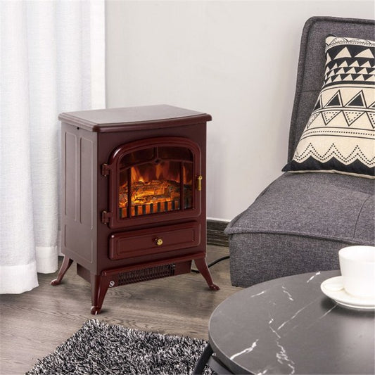 22" Red Electric Fireplace Heater with Realistic 3D Flame