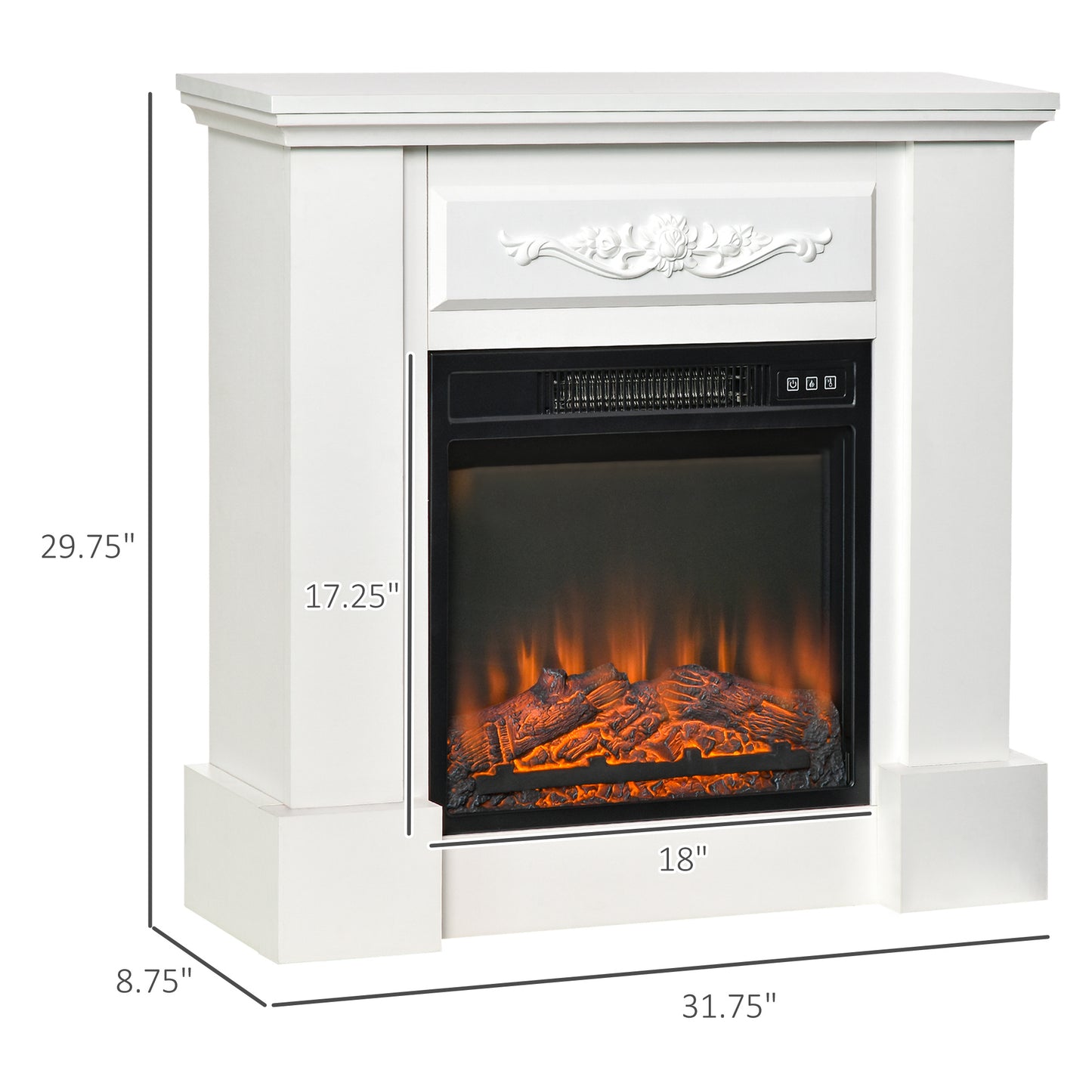 32" Electric Fireplace with Mantel, Freestanding Heater, White