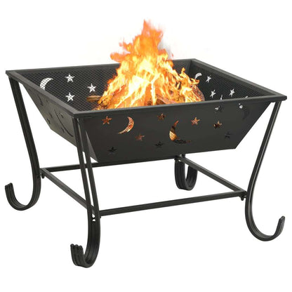 24.4" Moon & Stars XXL Steel Fire Pit with Poker (24.4" x 24.4" x 22.2"), Black