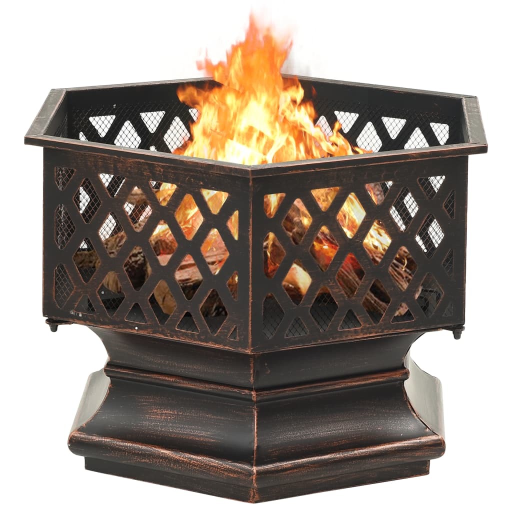 24.4" Rustic Fire Pit with Poker XXL Steel (24.4" x 21.3" x 22"), Black/Brown