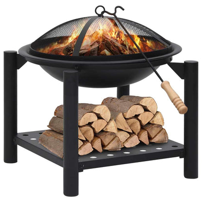 21.3" Steel Fire Pit with Log Holder (21.3" x 21.3" x 21.7"), Black