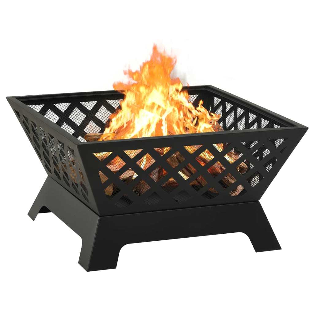 25.2" XXL Steel Fire Pit with Poker, (25.2" x 25.2" x 20.9"), Black