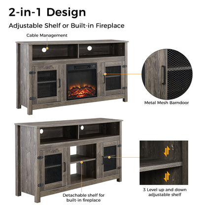 58" Modern Farmhouse TV Stand with Electric Fireplace, Grey