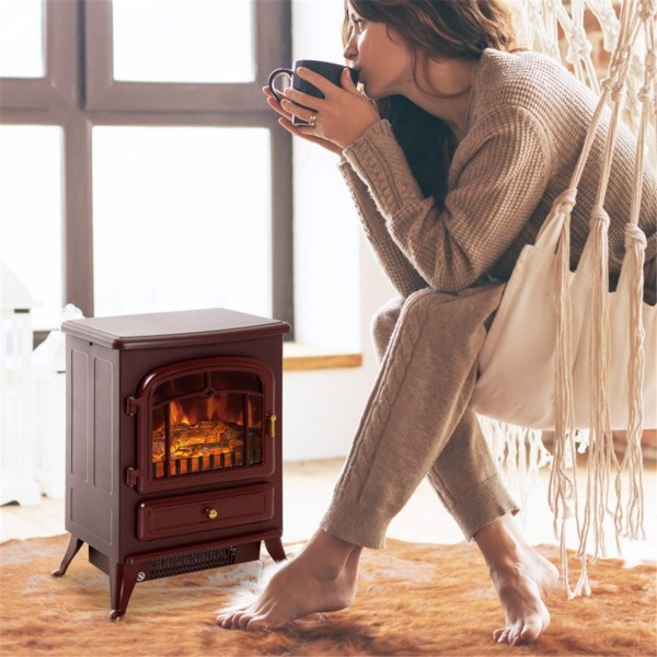 22" Red Electric Fireplace Heater with Realistic 3D Flame