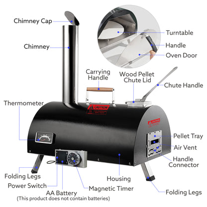 Automatic Rotatable Outdoor Pizza Oven, Portable (26.8" x 15" x 28.5")