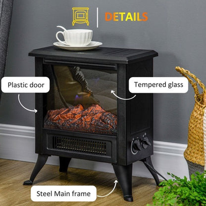 15.25" Electric Fireplace Heater LED Flame Fireplace Stove, Black