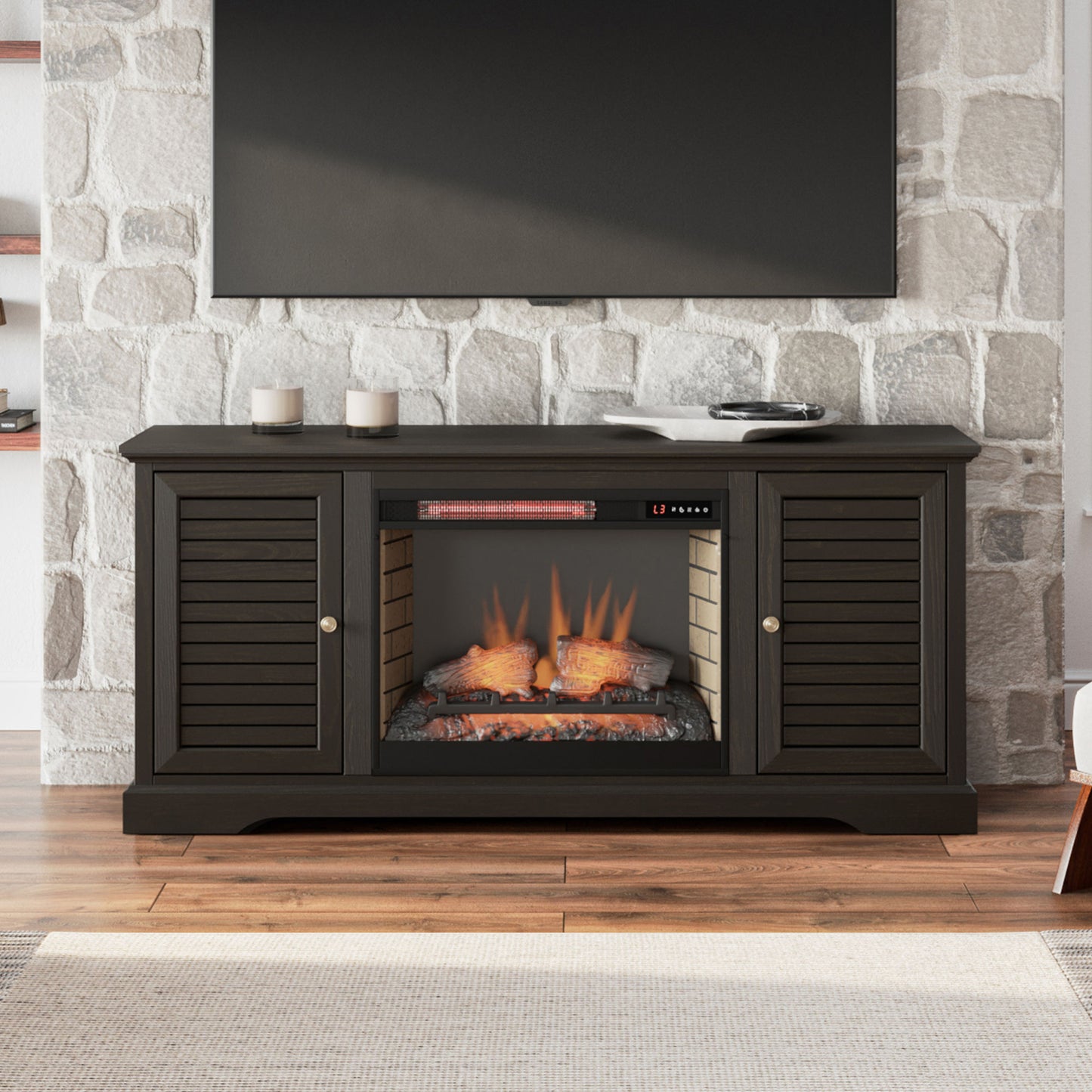 Topanga 68" Electric Fireplace Center for TVs up to 80 inches, Minimal Assembly, Clove Finish