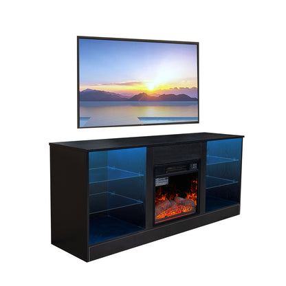 58" Entertainment Center With 18" Electric Fireplace Heater for TVs up to 62", (Black)