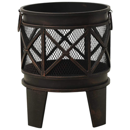 16.5" Rustic Steel Fire Pit with Poker (16.5" x 21.3"), Black/Brown