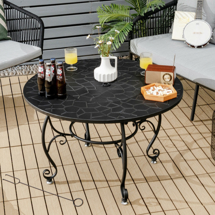 35.5" 4-in-1 Cooking Fire Pit Table with BBQ Grill & Cooler