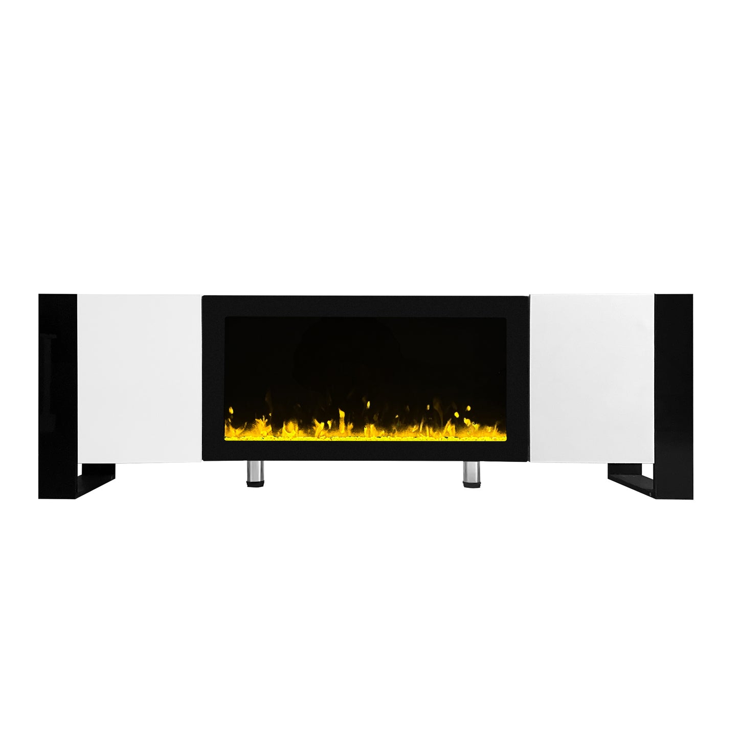 68" Non-heating Electric Fireplace Center, High Gloss Entertainment Center with 34" Electric Fireplace for TVs up to 78", White