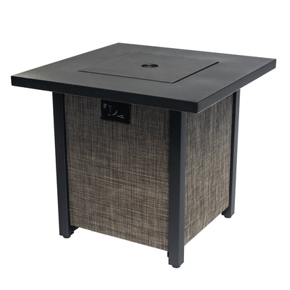 Square Propane Fire Pit Table with Textilene Side Panel, Steel Lid and Rocks, 40,000 BTU (28" x 28" x 24.8")