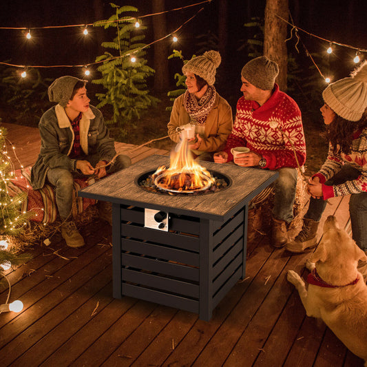 Square, Black, Propane Fire Pit Table with Lava Rocks and Rain Cover (32" x 32" x 25")