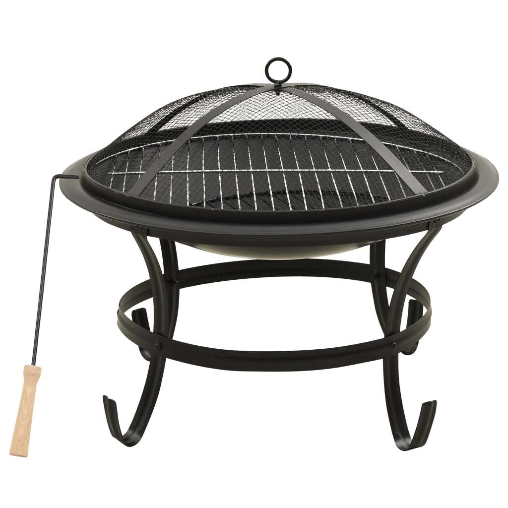 22" 2-in-1 Cooking Fire Pit with Mesh Cover & Grill, Black