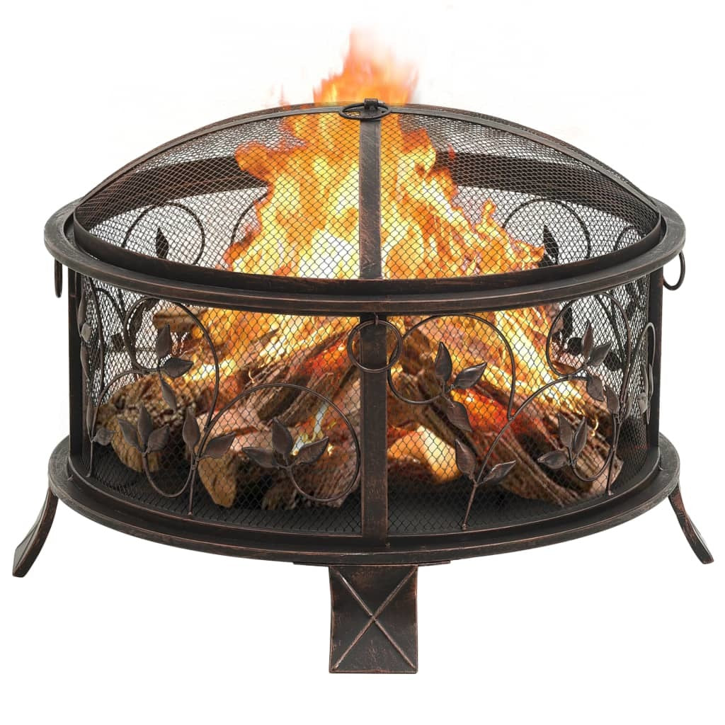 26.6" Rustic Fire Pit with Poker, 26.6" XXL Steel (26.6" x 26.6" x 18.9"), Black/Brown