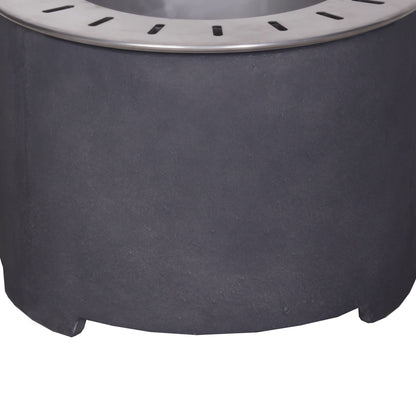 Concrete Smokeless Fire Pit with Wind Guard (20.5" x 20.5" x 15"), Black/Silver