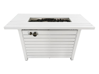 White Outdoor Fire Pit Table with Lid, 50,000 BTU (42" W x 20" H x 25" D)