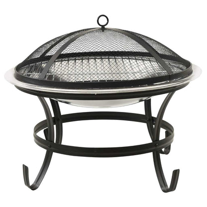 22" 2-in-1 Cooking Fire Pit with Mesh Cover & Grill, Silver