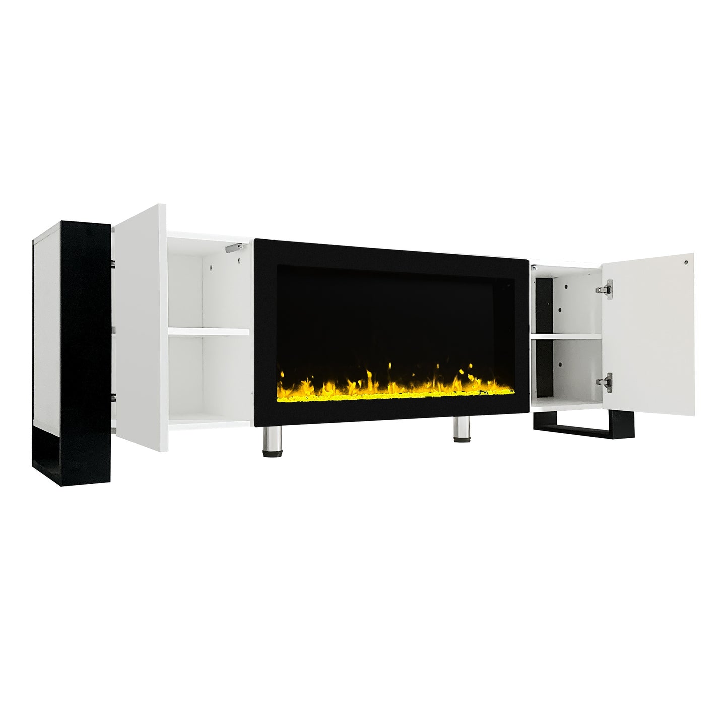 68" Non-heating Electric Fireplace Center, High Gloss Entertainment Center with 34" Electric Fireplace for TVs up to 78", White