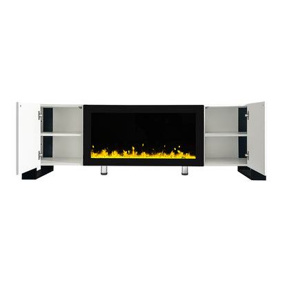 68" Non-heating Electric Fireplace Center, High Gloss Entertainment Center with 34" Electric Fireplace for TVs up to 78", White