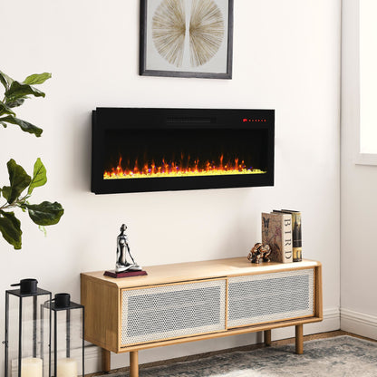 42" Recessed Ultra Thin Electric Fireplace with Remote and Multi-Color Flame & Ember Bed, LED Light Heater, Black