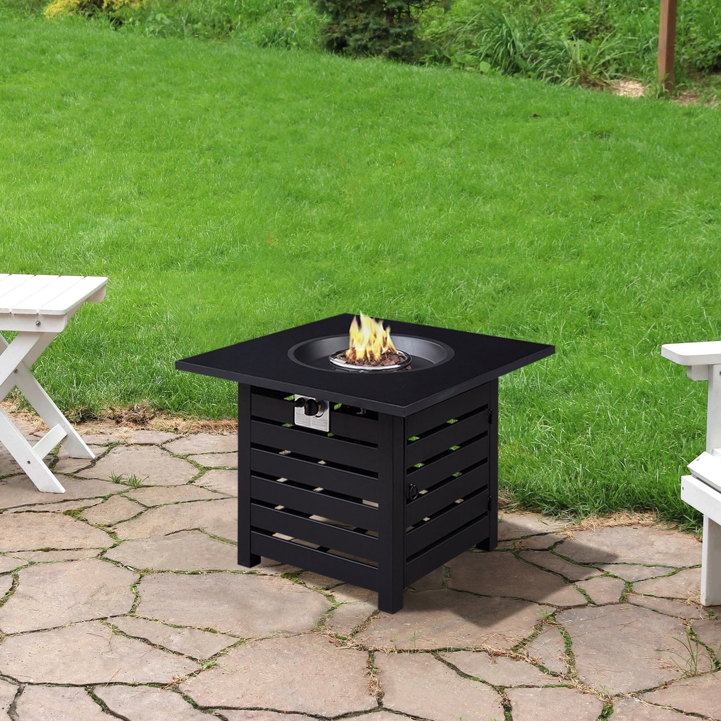 Outdoor Black Square Fire Pit With Table Top, 40000 BTU, for Deck Garden Backyard (31.75'' W x 31.75" D x 23.8'' x H)