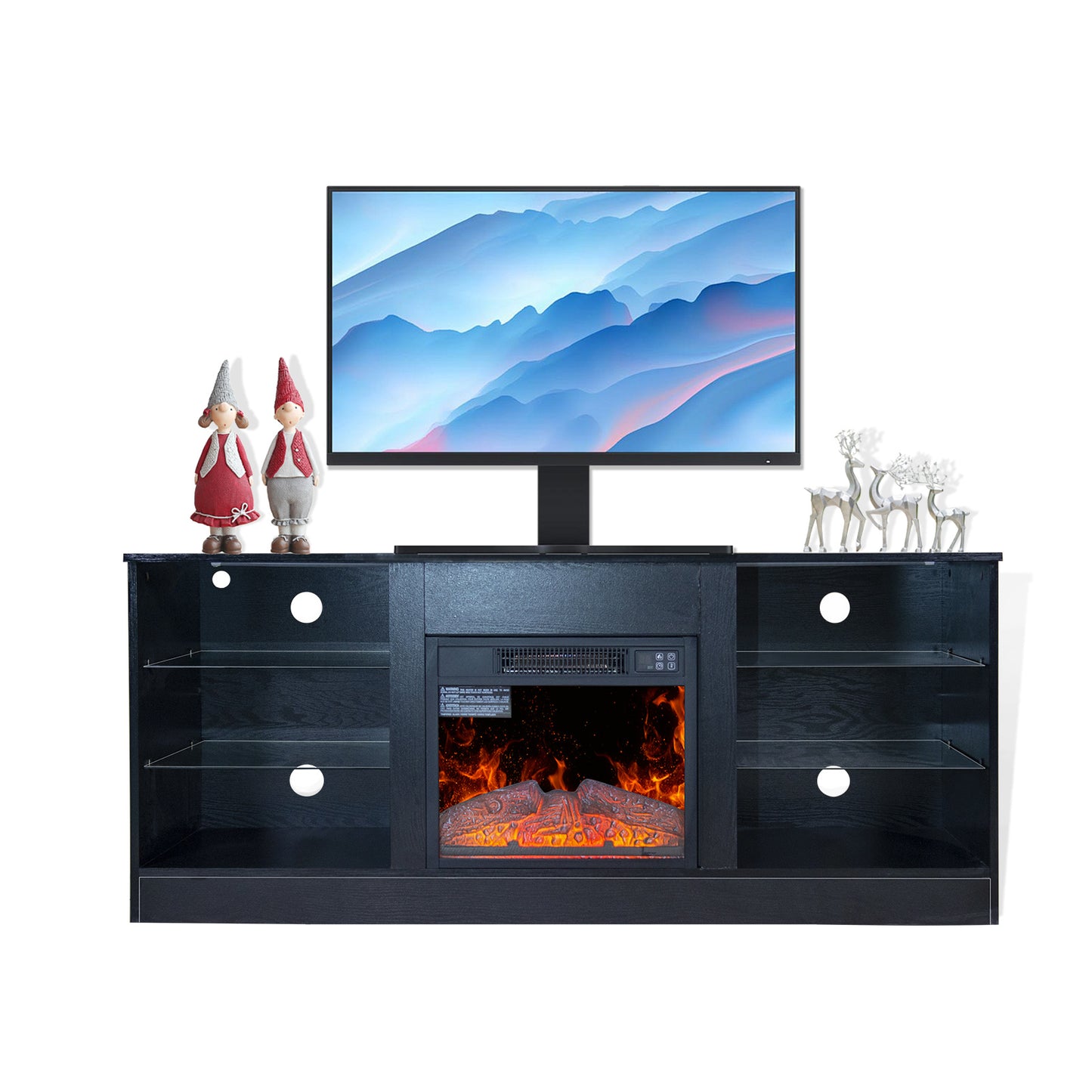 58" Entertainment Center With 18" Electric Fireplace Heater for TVs up to 62", (Black)