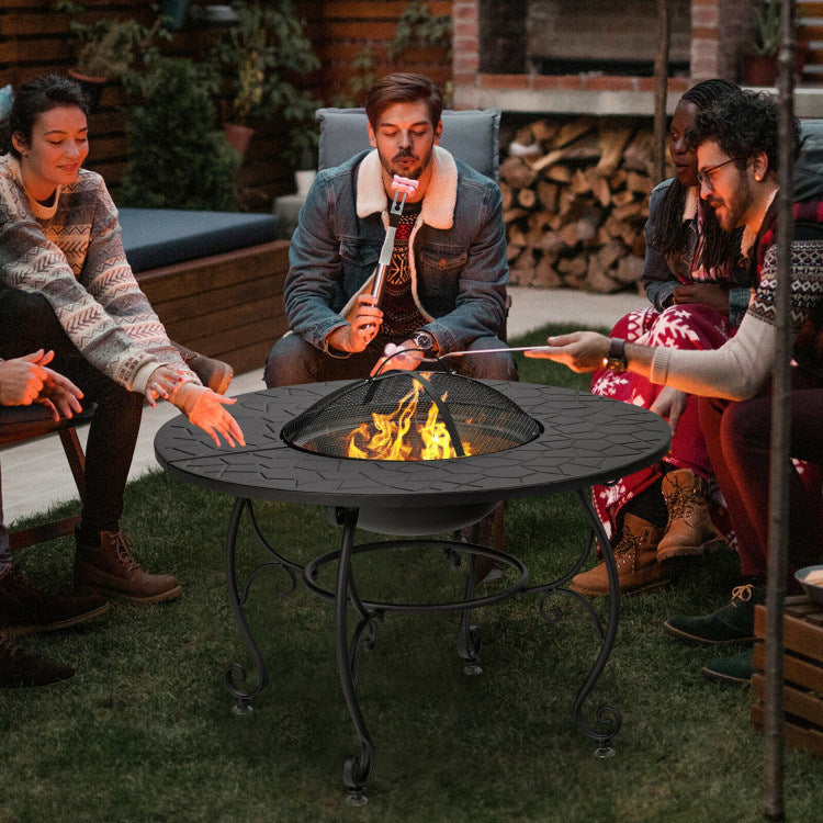 35.5" 4-in-1 Cooking Fire Pit Table with BBQ Grill & Cooler