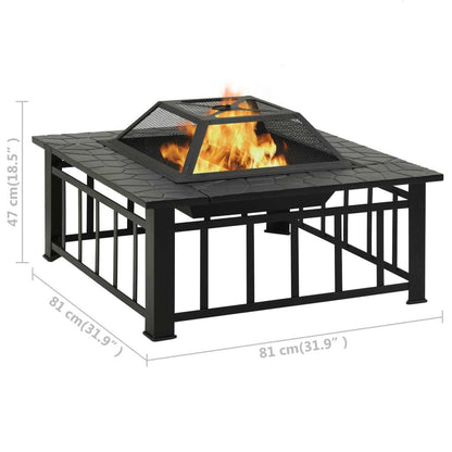 31.9" Garden Steel Fire Pit with Poker 31.9"x31.9"x18.5" XXL, Black