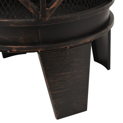 16.5" Rustic Steel Fire Pit with Poker (16.5" x 21.3"), Black/Brown