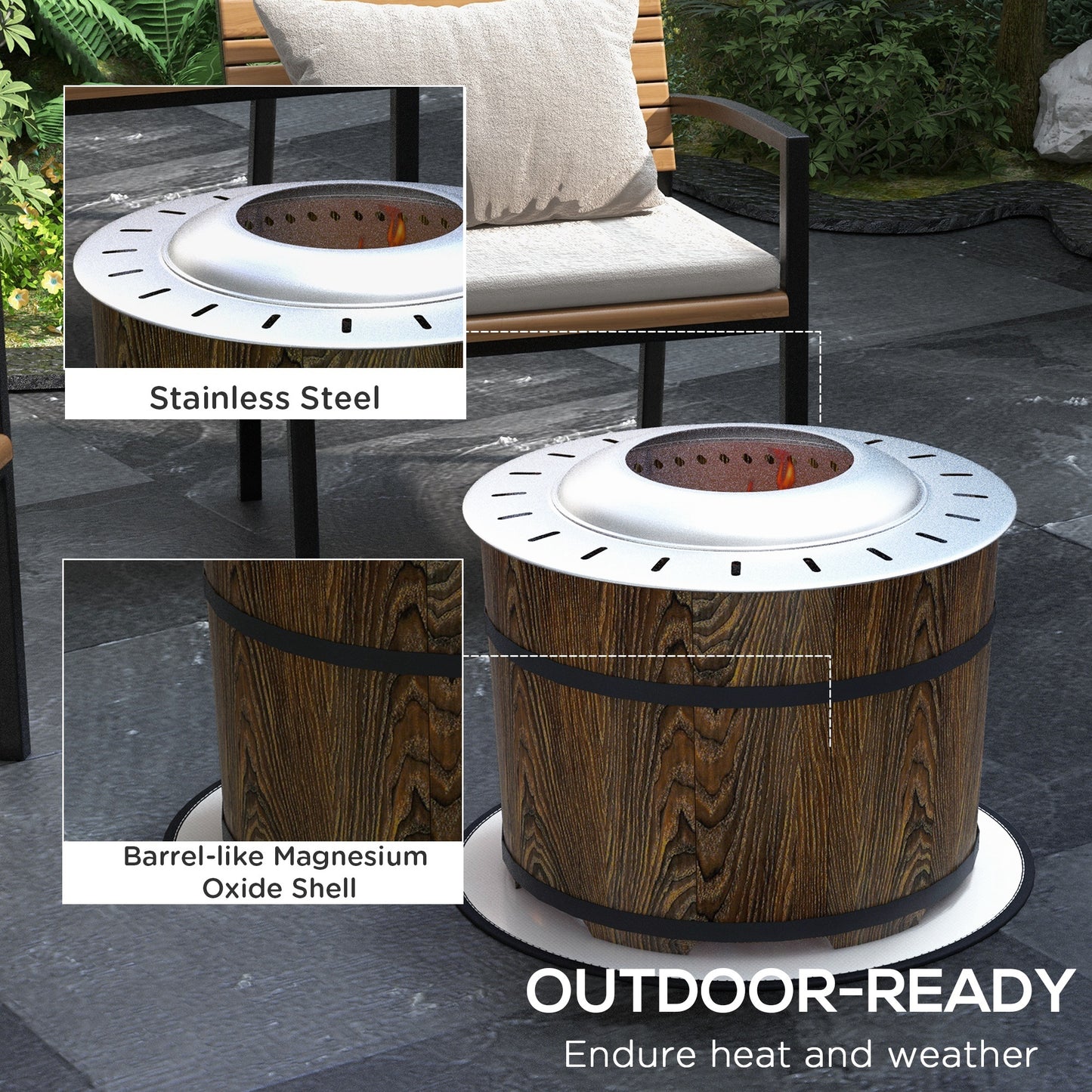 Smokeless Fire Pit with Fireproof Mat (20.5" Dia x 15.25" H), Brown/Silver